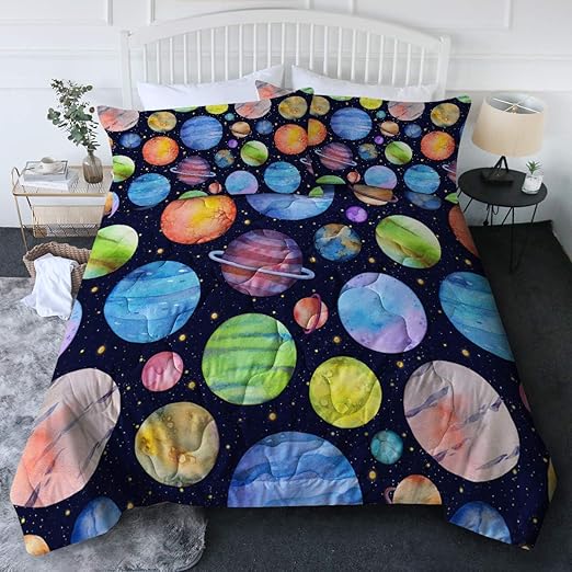 Amazon Com Blessliving 3 Piece Colorful Planets Comforter Set