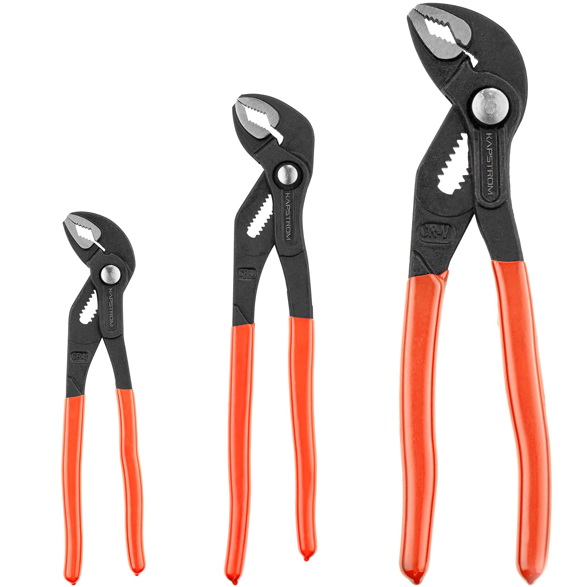 KapStrom 3-Pc Water Pump Pliers Set (7", 10", 12"), Non-Slip Plumbers Wrench w/Adjustable Jaws, Tongue & Groove Pliers w/Ergonomic Handles, Heavy-Duty Pipe Grips w/CR-V Steel Construction