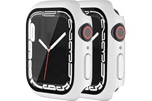 HANKN (2 Pack Hard PC Case with Button for Apple Watch Series 6 5 4 SE 44mm Tempered Glass Screen Protector Case, Full Coverage Thin Shockproof Iwatch Bumper Cover (White+White, 44mm)