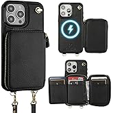 Bocasal for MagSafe Crossbody Wallet Case Compatible with iPhone 16 Pro Max, RFID Blocking Protective Purse Case with Card Slots Holder Kickstand Wrist Strap Lanyard Zipper 6.9 Inch 5G (Black)