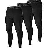 RIKUAOU 3 Pack Men's Compression Pants, Athletic Leggings Base Layer, Cool Dry Workout Tights for Running Sports Gym