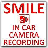 1 x 87mm Smile In Car Camera Recording Sticker-Red on White EXTERNAL-Design 2-CCTV Sign-Van,Lorry,Truck,Taxi,Bus,Mini Cab,Minicab,Vehicle-Go Pro,Dashcam