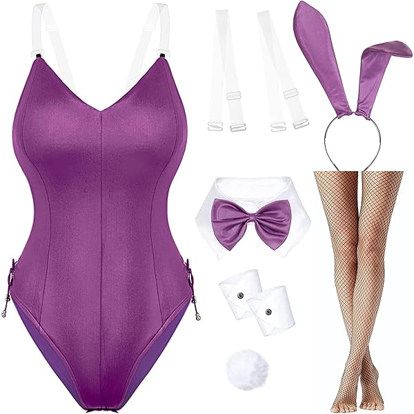 Geyoga Anime konijnenkostuum voor dames, konijnenoutfit, Halloween, cosplay, bodysuit, rollenkostuum, konijntje, hoofdband, kousenset (klein, wit en zwart Geyoga Anime konijnenkostuum voor dames, konijnenoutfit, Halloween, cosplay, bodysuit, rollenkostuum, konijntje, hoofdband, kousenset (klein, wit en zwart