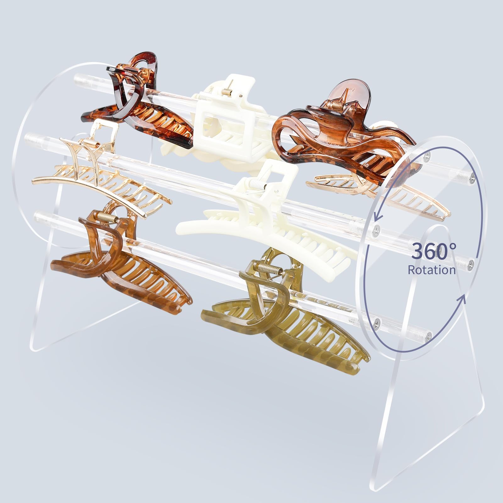 MOFASVIGI Acrylic Claw Clips Organiser, 360 Degree Rotating Hair Clips Holder and Storage for Women Girls, Hair Clip Organizer for Vanity Table Dressing Table.