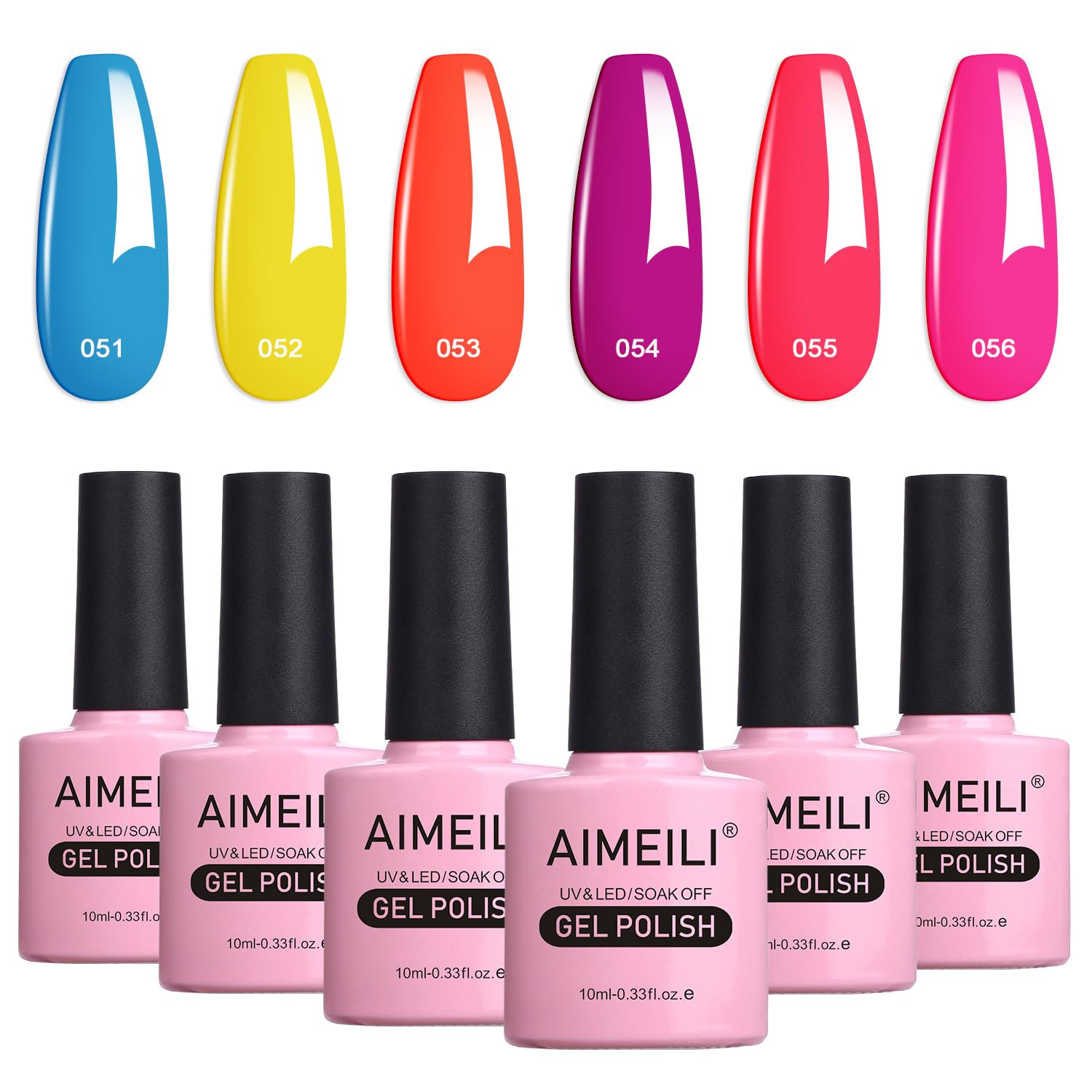 AIMEILI Neon Gel Nail Polish, 6 Colours Red Yellow Summer Gel Polish Set UV LED Fluorescent Nail Salon Set Gel Nail Varnish Manicure - Long Lasting & Easy to Apply 10ml - Kit 11