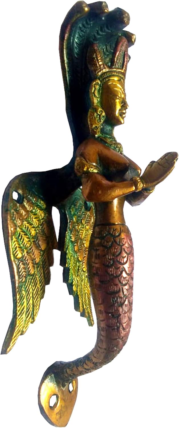 Purpledip Brass Handle Serpent Snake Goddess Nag Kanya; Magnificent Grip for Doors or Windows (11744 A), Multicolor, Standard - Image 3