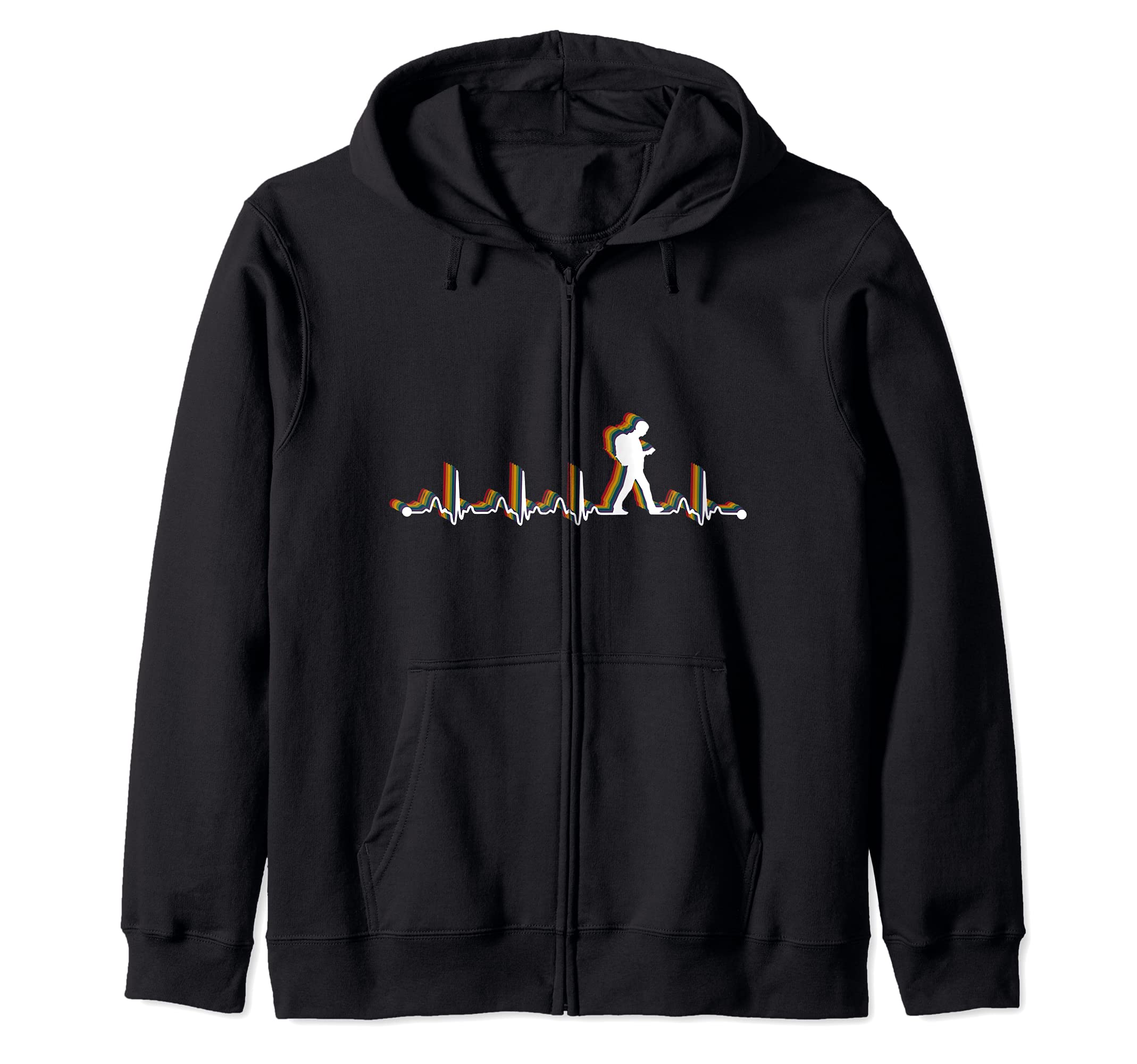 Geocaching Retro Heartbeat EKG Vintage 80s Style Zip Hoodie