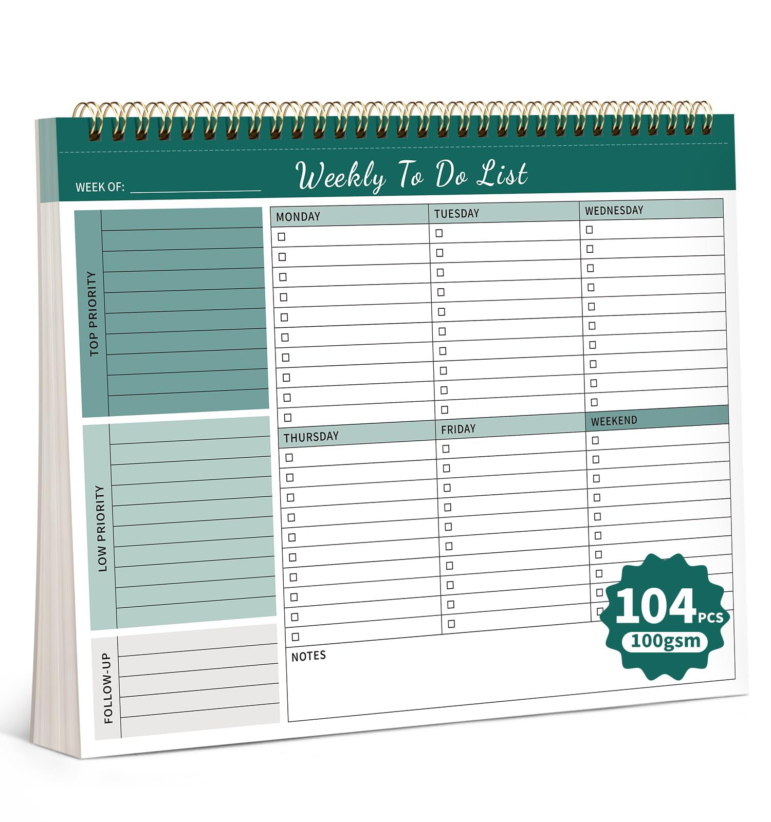 Photo 1 of ALKALO 104 Pgs Weekly To Do List Notepad, 52 Duplex-Printed Undated Sheets 100 GSM?8.5"×11") Weekly Desk Planner For Work Home School Office Desk Accessories Supplies & Goal Setting Tasks - Green