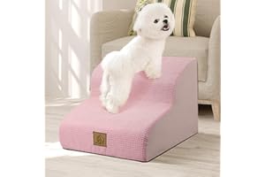 Mestuel Dog Stairs for Small Dogs, 2-Tiers Small Dog Stairs Steps to Couch Sofa, Foam Dog Ramp Ladder Hold Up to 40 lbs, Pet Stairs with Nonslip Bottom &Washable Fabric Cover, Pink