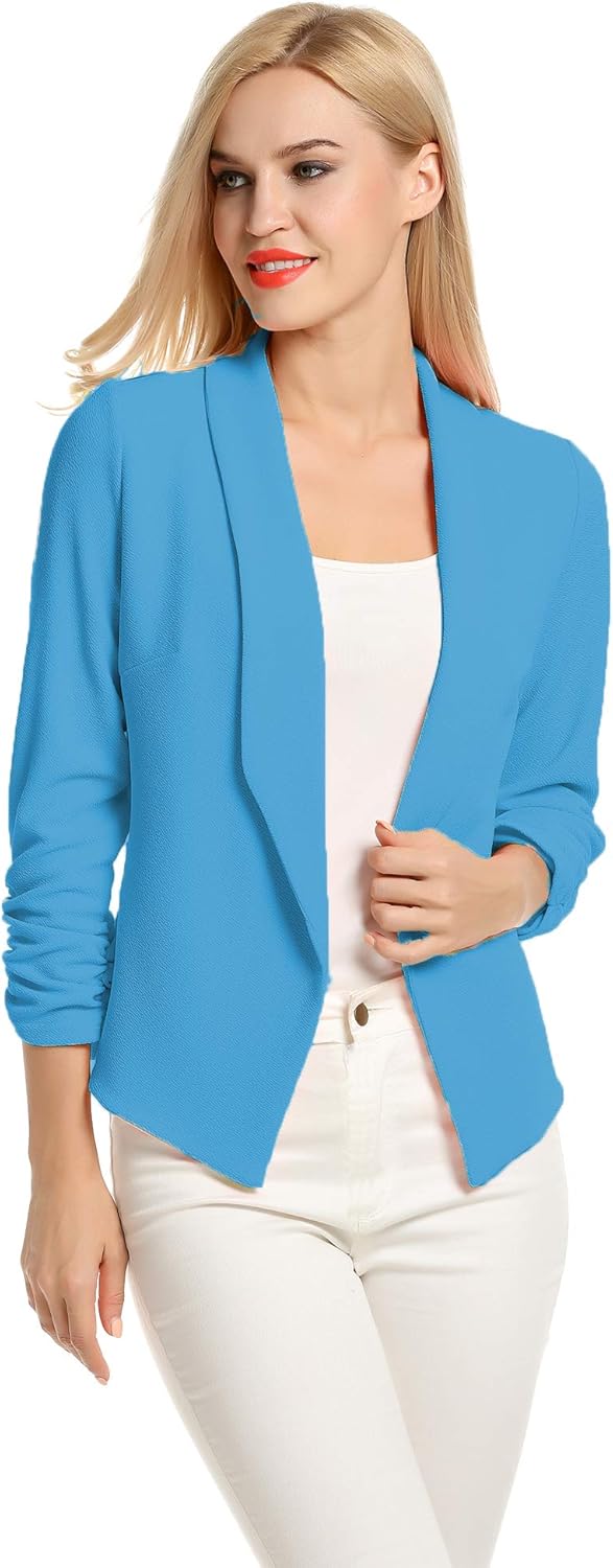 POGTMM Women 3/4 Sleeve Blazer Open Front Cardigan Jacket Work Office Blazer