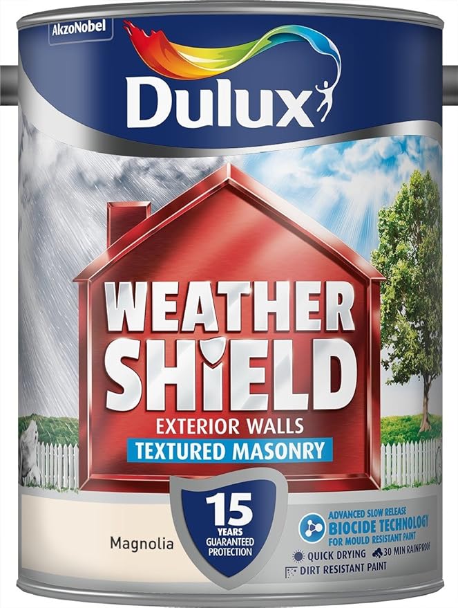 Dulux Weather Shield Textured Masonry Paint, 5 L Magnolia Amazon.co