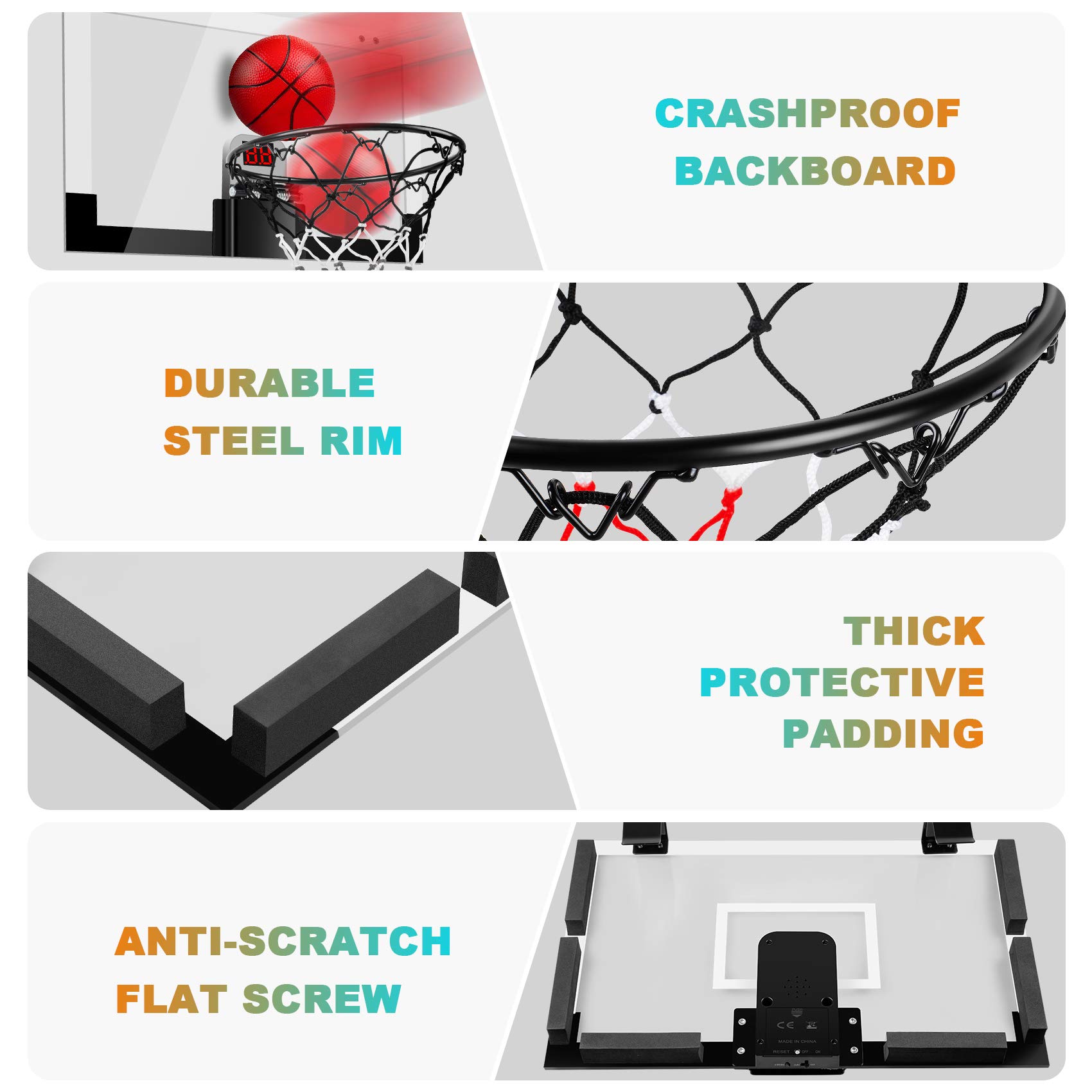Indoor Basketball Hoop Boys Gifts for Teens and Adults Door Room Basketball Hoop Mini Hoop with Electronic Scoreboard, 3 Balls and Batteries Basketball Toys for 8 9 10 11 12