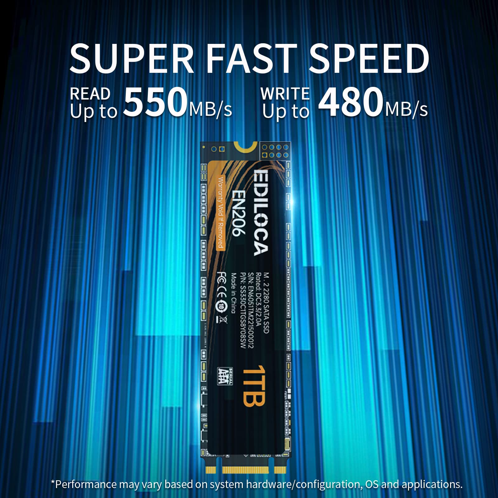 Ediloca EN206 1TB 3D NAND M.2 SSD, M.2 2280 SATA III 6Gb/s SSD Internal Hard Drive, Read/Write Speed up to 550/480 MB/s, Compatible with Ultrabooks, Tablet Computers and Mini PCs