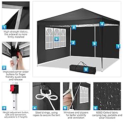 TOOLUCK 10x10 Pop Up Canopy Tent with 3 Sidewalls