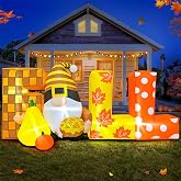 6FT Thanksgiving Inflatables Outdoor Decoration Inflatable Dwarf with Fall, Built in LED Lights Blow Up Yard Decorations for Fall Holiday Party Garden Lawn D&eacute;cor