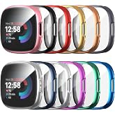 Haojavo for Fitbit Versa 4 Sense 2 Case with Screen Protector Cover 12 Pack | Protective Shell with Highly Responsive Touch Film HD Face Cover Scratch-proof 12 Multi Color Match Watch Bands Accessories