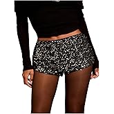 SHENHE Women's Sparkly Sequin Shorts Y2k Low Rise Sexy Glitter Party Rave Club Shorts