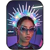 Lorealri Light Up Star Crown Headband, Blue and Silver Glitter Stars, LED Rave Party Headwear Accessory for Women