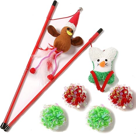 Jouet De Noel Pour Chat Baguette Magique Jouet Interactif Avec 2 Cannes Rennes Pere Noel Et 4 Balles Froissantes Amazon Fr Animalerie