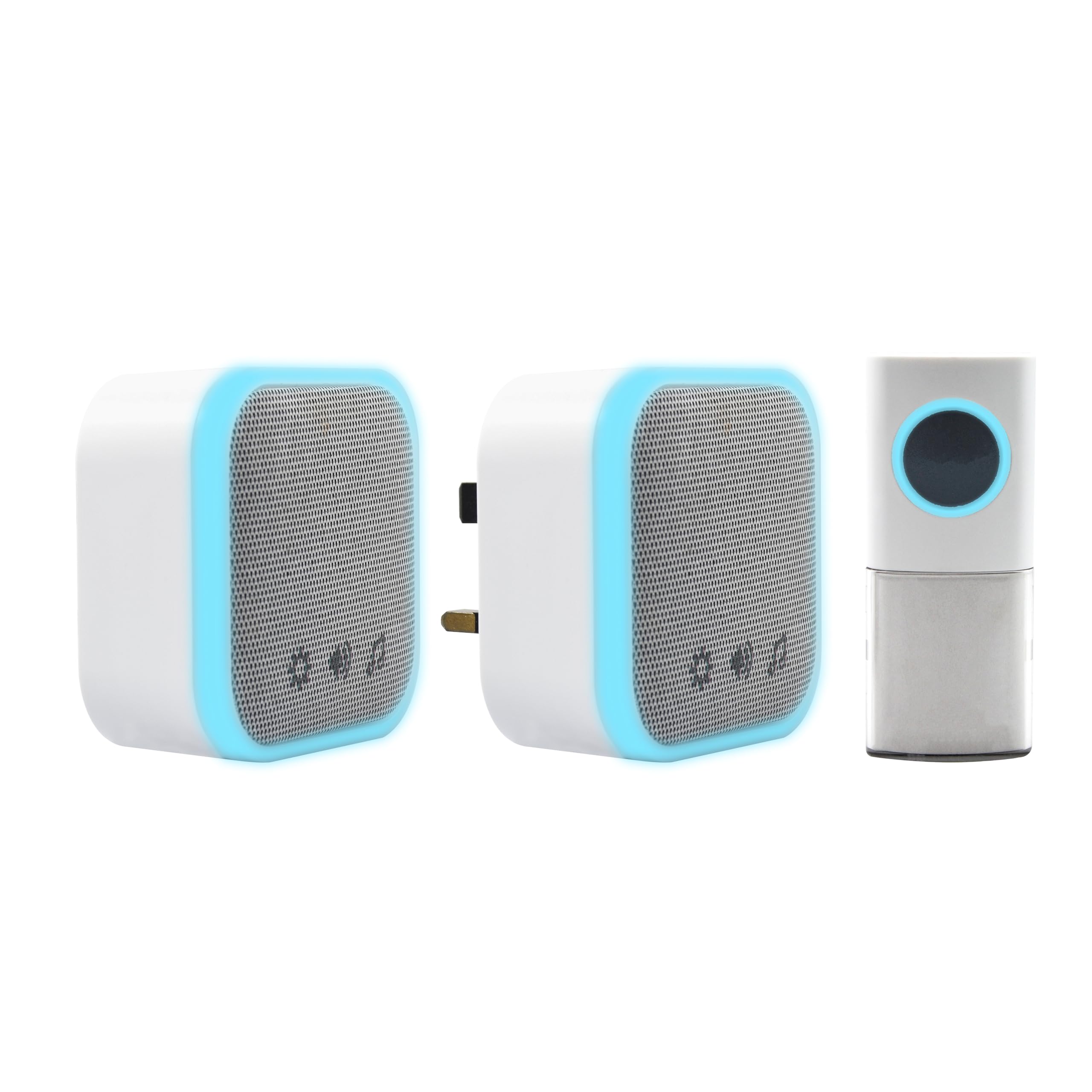 Uni-Com Wireless Portable & Plug-in Door Chime Set, 150m Operating Range, 30 Different Chimes, LED Chime Alert, 3 Operating Modes, Easy Install, White