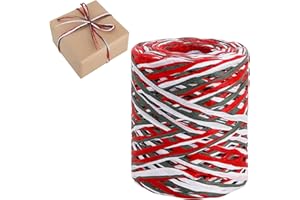 TONIFUL Christmas Raffia Ribbon 492 Feet Paper Raffia Ribbon for Gift Wrapping - Red Green White Packing Paper Twine for Gift Wrapping, DIY Crafts, Tree Garlands Christmas & Holiday Party Decor(150m)