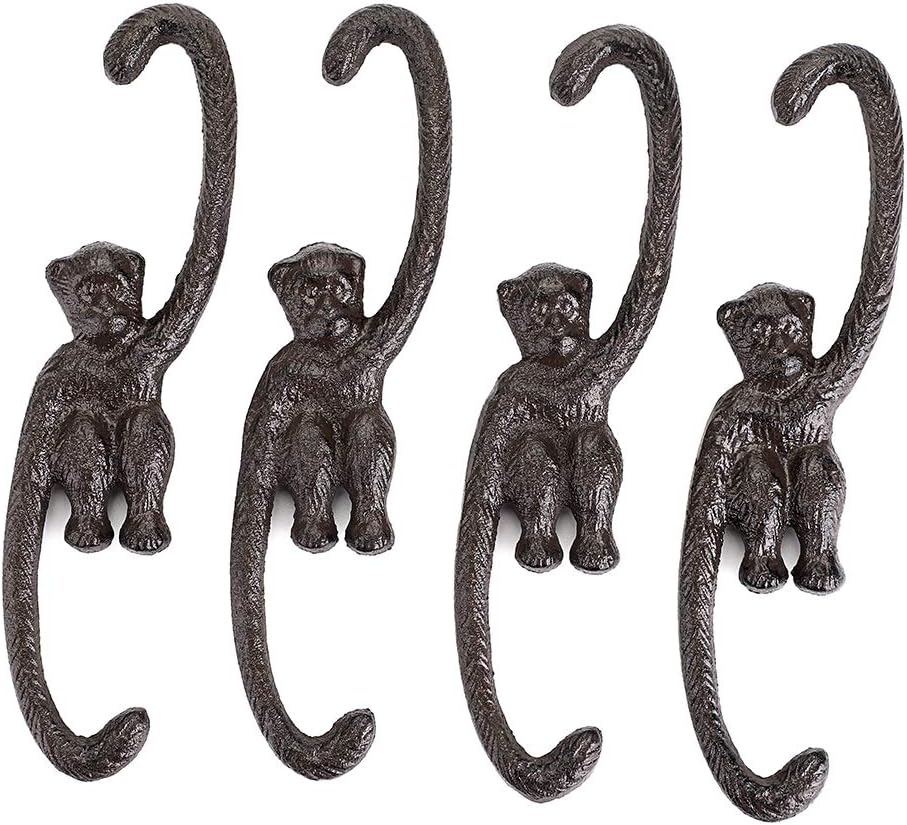 Outdoor Hanging Brackets - OwnMy Set of 4 Heavy Duty Cast Iron S Monkey Hooks - 8 Inch Decorative Metal Plant Hooks Hangers S Shaped Bracket for Garden Hanging Planters Pots Wind Chimes Basket Indoor Outdoor Home Decor Hooks
