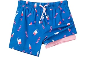 SURF CUZ Boys Swim Trunks with Boxer Brief Liner Toddler Boy Stretch Swimsuit Shorts Quick Dry Swimming Trunks Bathing Suit