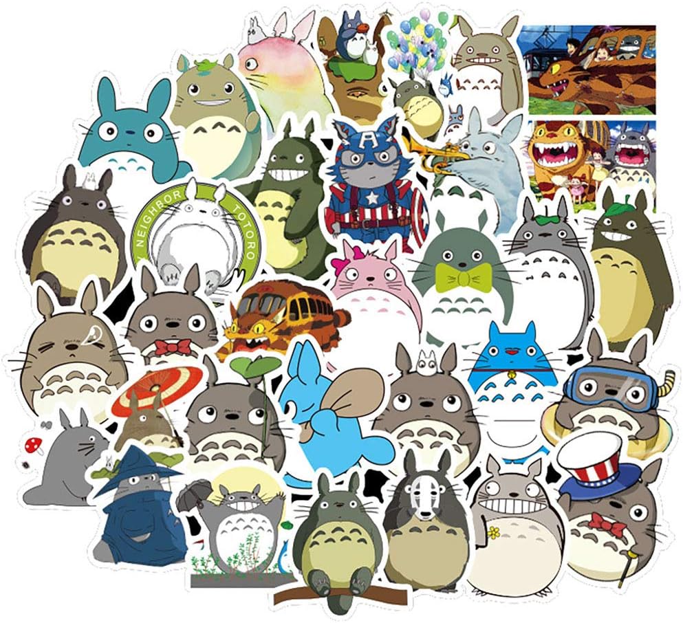 Ratgoo 50Pcs Cute Cartoon Waterproof Vinly Totoro Animals Decals Stickers Pack to Kids Teens Boys Girls for Laptop MacBook Skateboard Toddlers Flasks Motorcycle Bike Car Luggage Bumper Room Wall.