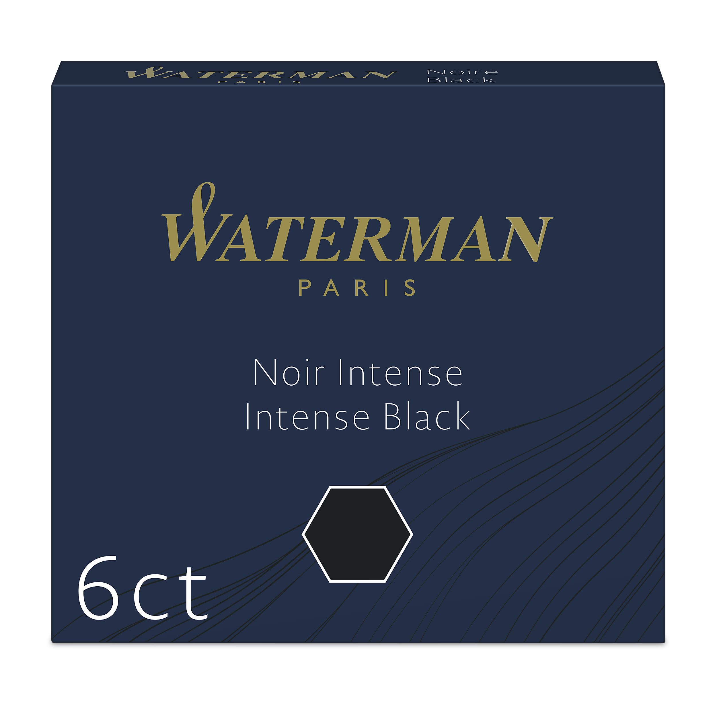 Waterman Fountain Pen Refill Ink Cartridges | Standard International (Short) | Intense Black | 6 Count