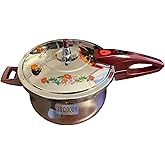 Stainless Steel Aluminum Pressure Cooker, 9.51 QT / 9 Liters, Floral Design