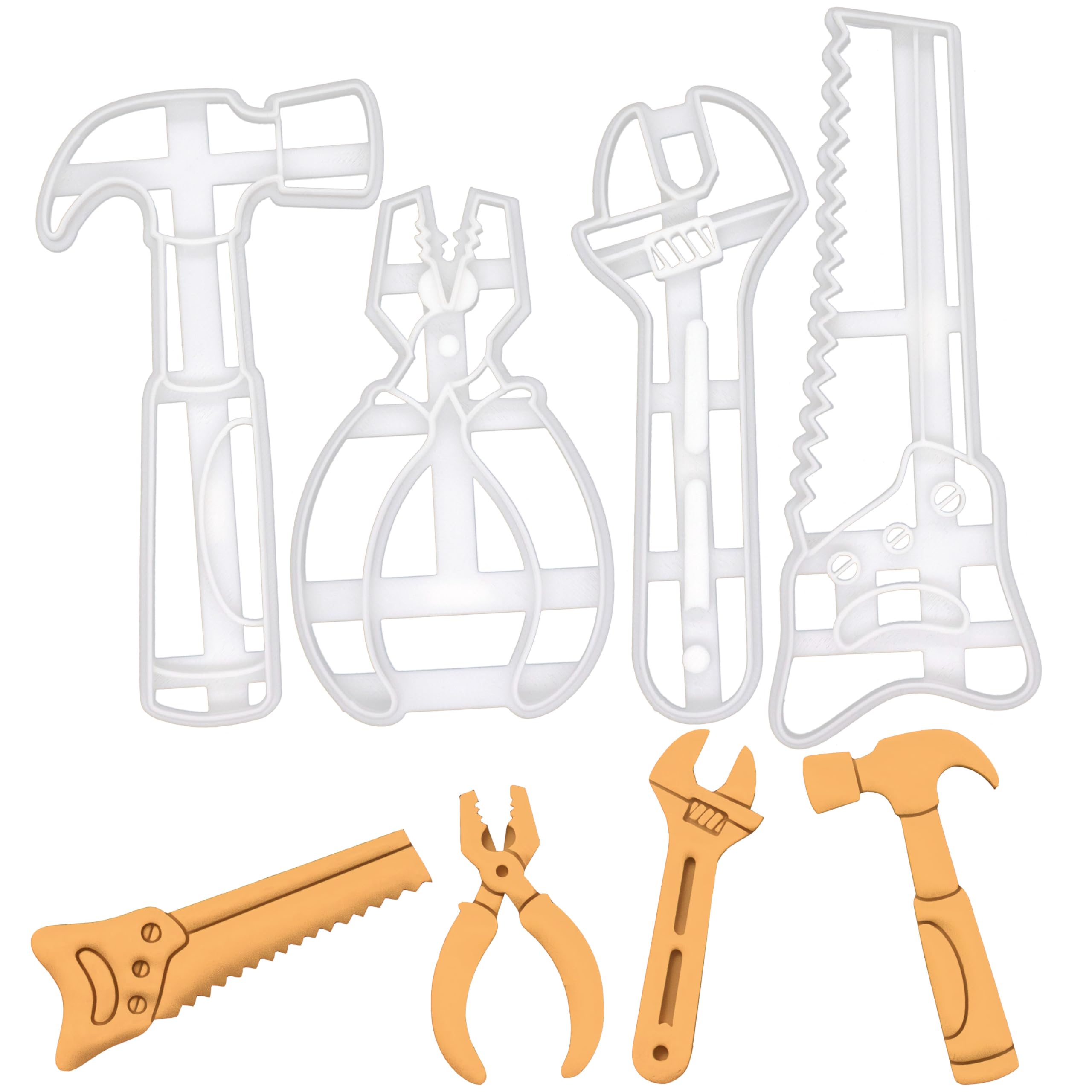 BAKERLOGY Set of 4 Hand Tools Cookie Cutters (Designs: Wrench, Hand Saw, Hammer, and Pliers) - Detailed Biscuit Cutter Design for Baking and Crafts, Ideal on Fondant, Dough, Clay