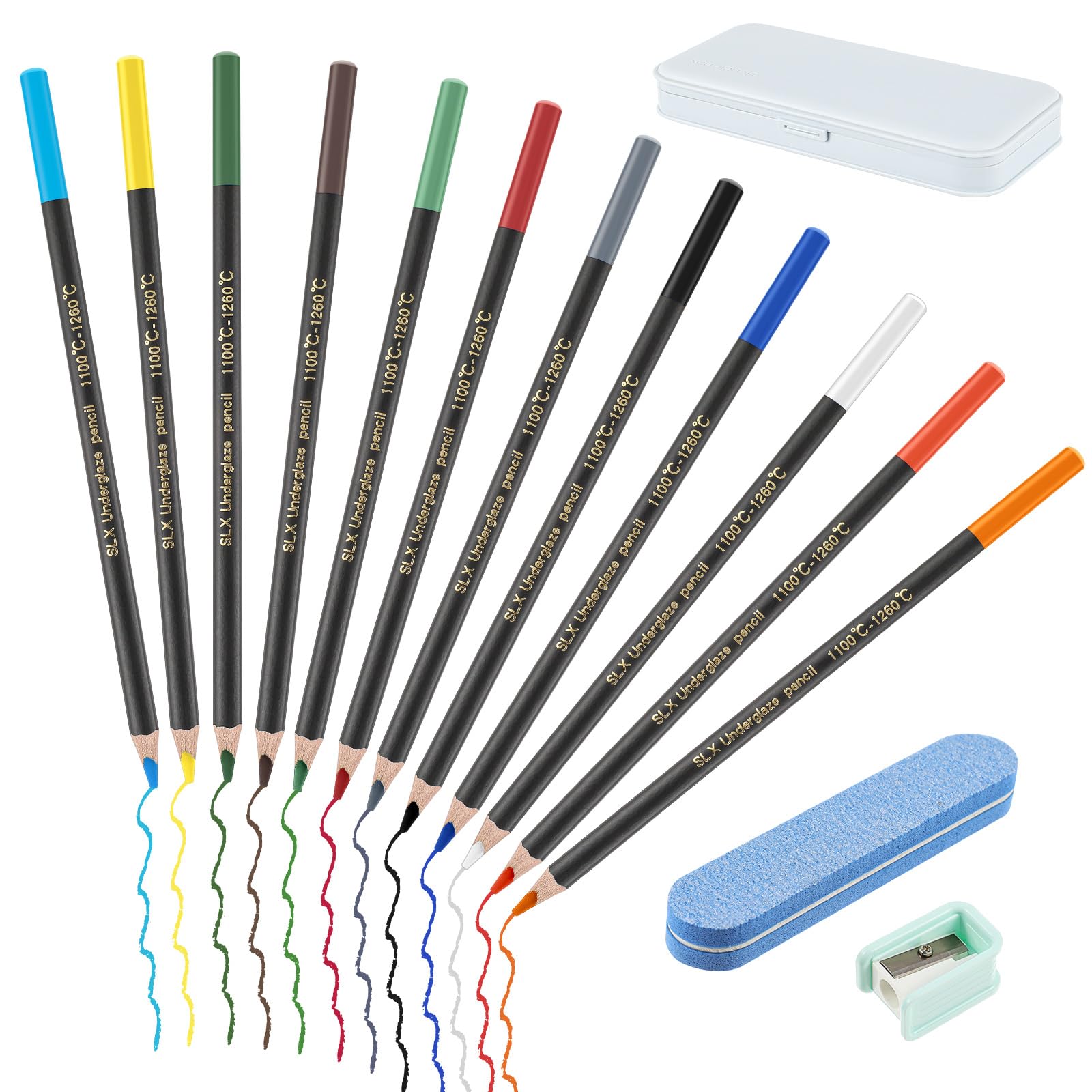 Photo 1 of Dunzoom 12 Colors Underglaze Pencils for Ceramics Pottery Includes Pencil Case Eraser Sharpener Ideal for Decorations Artists Ceramic Art Creation Fine Detailing Sketching and Shading