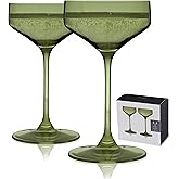 Viski Reserve Nouveau Sage Green Coupe Cocktail Glasses - Crystal Colored Coupe Glasses Colorful Martini Glasses - 6.5oz Long Stem Glassware Set Set of 2
