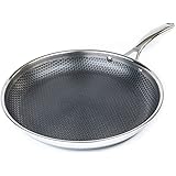 HexClad 12 Inch Hybrid Stainless Steel Frying Pan with Stay-Cool Handle - PFOA Free, Dishwasher and Oven Safe, Non Stick, Wor