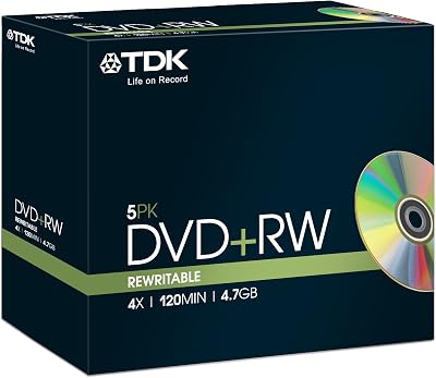 TDK T18444 DVD+RW 4.7GB 120min 4x Speed Rewritable Disc Jewel Case Pack 5