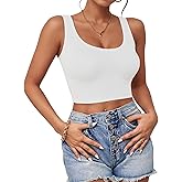 Women's Cotton U Neck Crop Top Sleeveless Shirt, Ribbed Slim Fit Breathable Daily Casual Basic Tank Vest