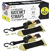 DC Cargo Mall Retractable Ratchet Straps - E-Track and Bolt-On Mounting Options (2 Pack) 1" x 6' - 4,000lbs Break Strength He