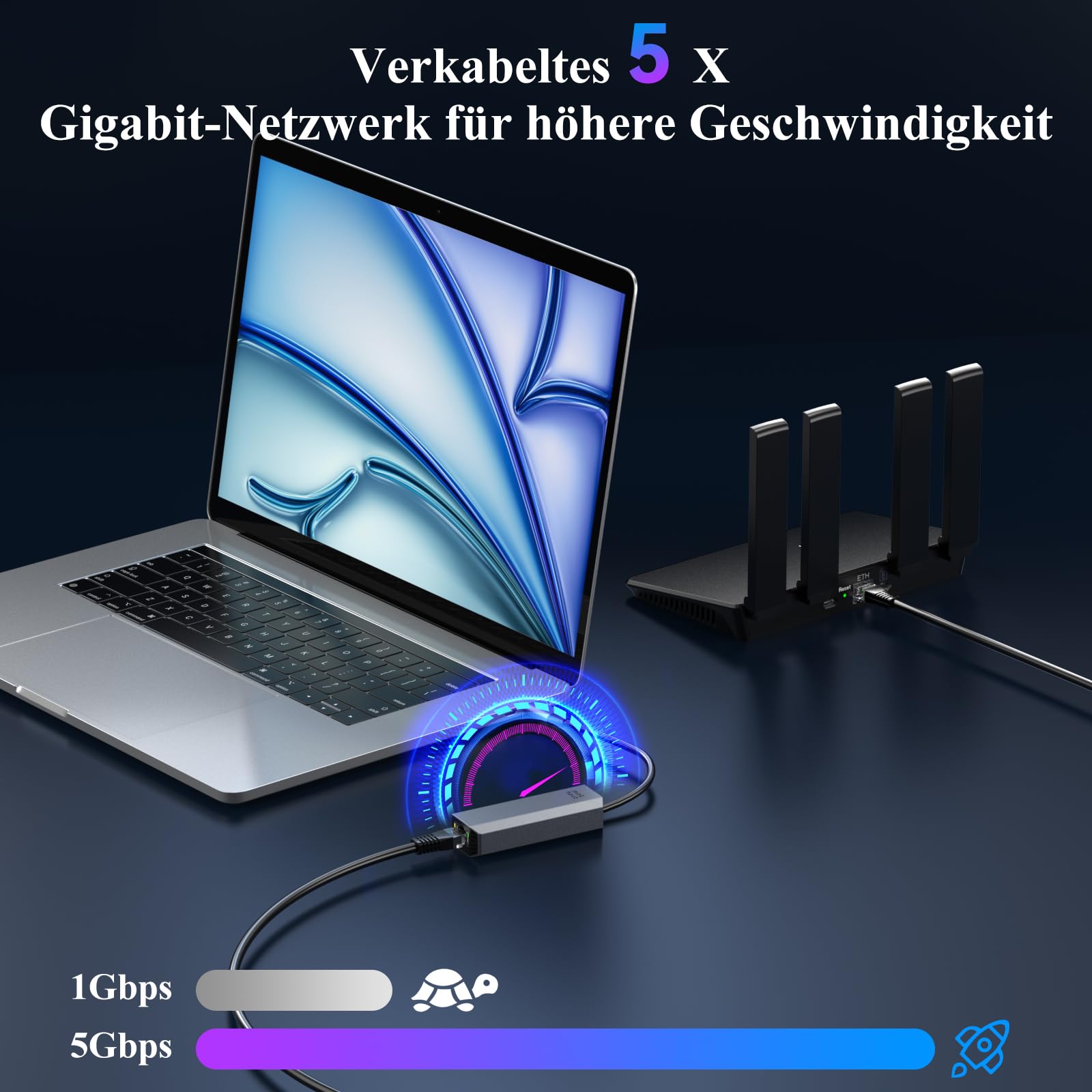 Minthouz USB LAN Adapter,5G Ethernet Adapter,Aluminium RJ45 USB C auf Netzwerkadapter für Dell/HP/Mac,Thunderbolt 4/3 LAN Ethernet Stecker mit 10G Spec für NAS Windows, MAC, Linux 3