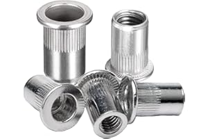 ZAMBASE Rivet Nut #8-32 UNC 100Pcs Stainless Steel 304 Finish Flat Head Rivnut Threaded Insert Nut Knurled Bodyt (Silver #8-32)