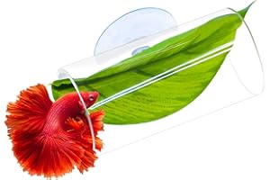 BaoZqua Acrylic Betta Hammock Tunnel, Betta Fish Tank Accessories & Aquarium Tunnel Decor, Fish Tank Hideout with Soft Faux Leaf Hammock, Beta Bed Resting Spot for Bettas (S Size — 3.14" × 1.57" OD)
