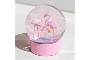 MINGFUXIN Pink Flamingo Snow Globes for Girls, 100MM Christmas Snow Globe for Kids, Glass Glitter Snowglobes for Adults Women Home Office Table Decor Birthday Valentine Gift
