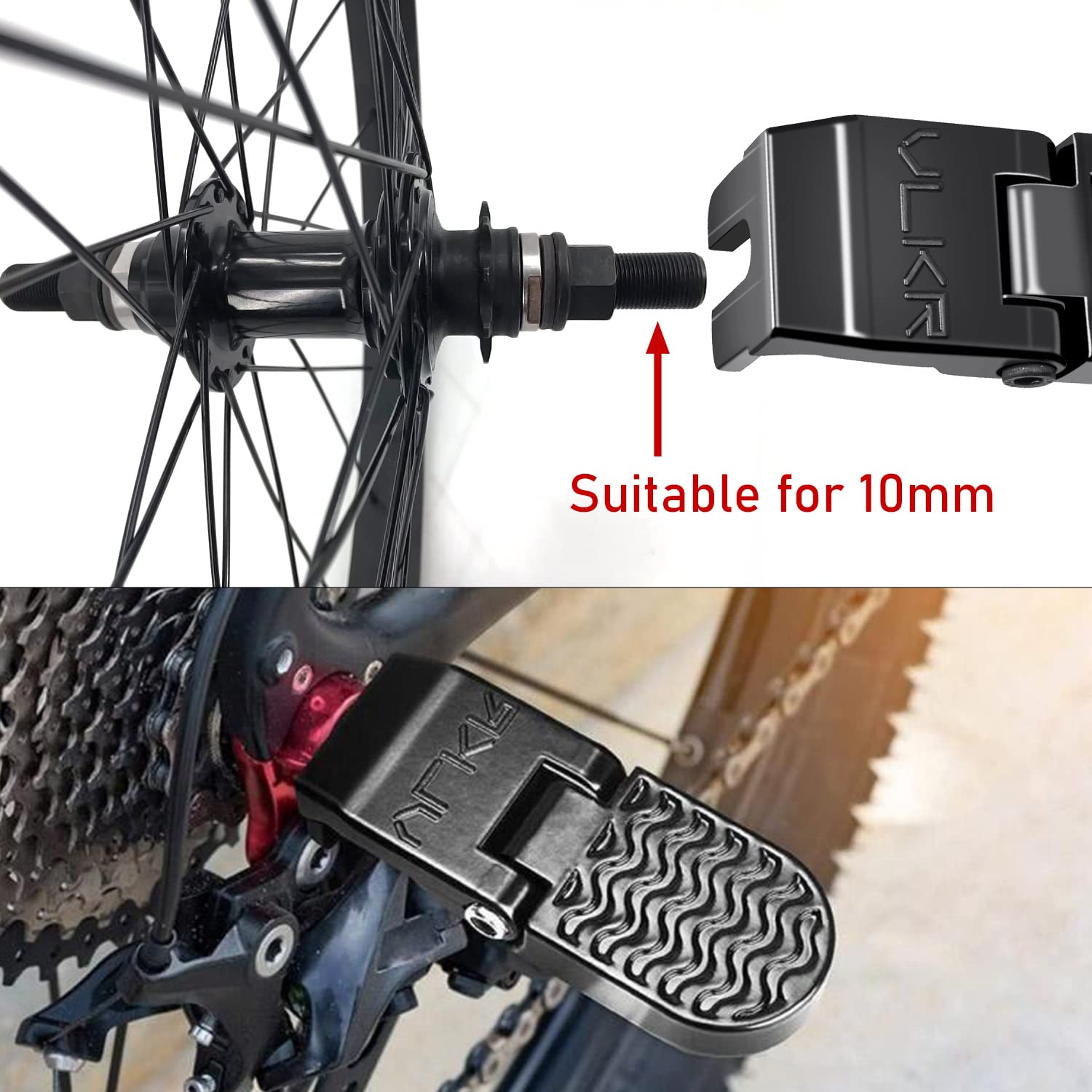 TOBWOLF 2PCS Bike Rear Pedals, Aluminium Bicycle Foot Peg, Non-Slip Ebike Foot Pegs for Passenger, Folding Rear Bicycle Footrest Pedals for E-Bike, Mountain Bike, Folding Bicycle