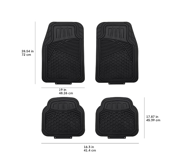 AMAZON BASICS HEAVY DUTY THICK PVC CAR FLOOR MATS, ANTI-SLIP, EASY TO CLEAN, UNIVERSAL TRIM-TO-FIT ALL-WEATHER FOR AUTOMOTIVE SUV SEDANS TRUCKS, 4-PIECE, SOLID BLACK