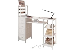 NinPeen Manicure Table Nail Desk for Nail tech with Drawers and Power Outlet,Nail Beauty Table with Storage and Open Shelves for Home,Workshop,Makeup Beauty Salon Workstation (White)