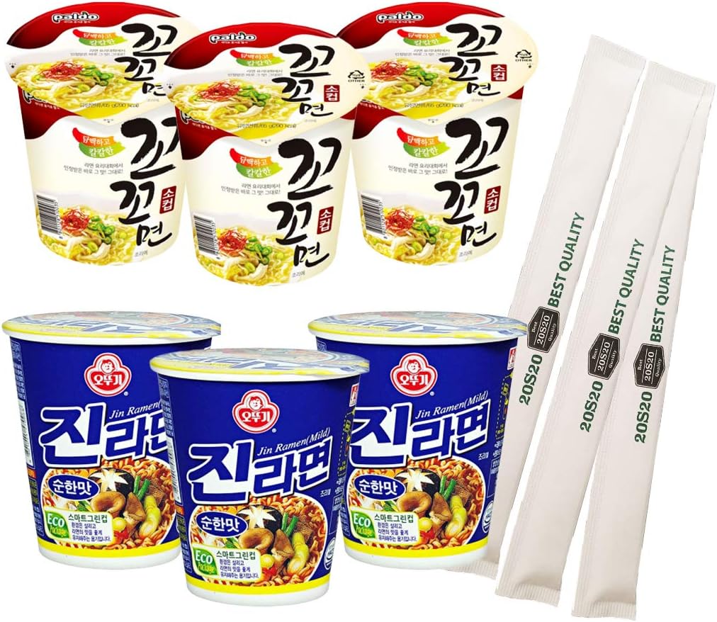20S20 Assorted Instant Cup Noodle Soup 6 Pack- KoKo Jin Ramen for Study, Camping Hiking, or Snack (with 20S20 Chopsticks 3 pack)