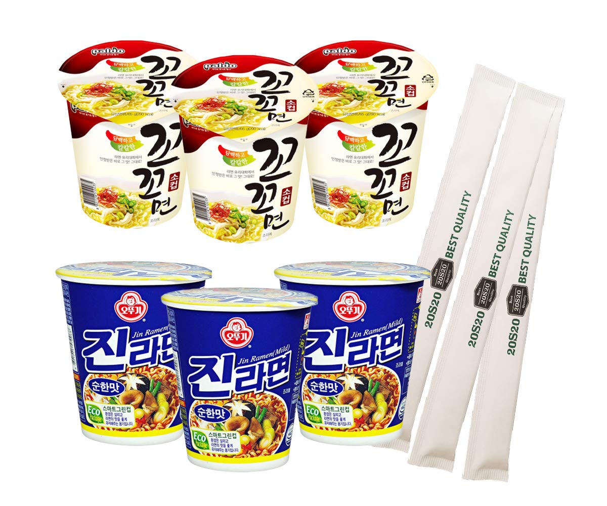 20S20 Assorted Instant Cup Noodle Soup 6 Pack- KoKo Jin Ramen for Study, Camping Hiking, or Snack (with 20S20 Chopsticks 3 pack)
