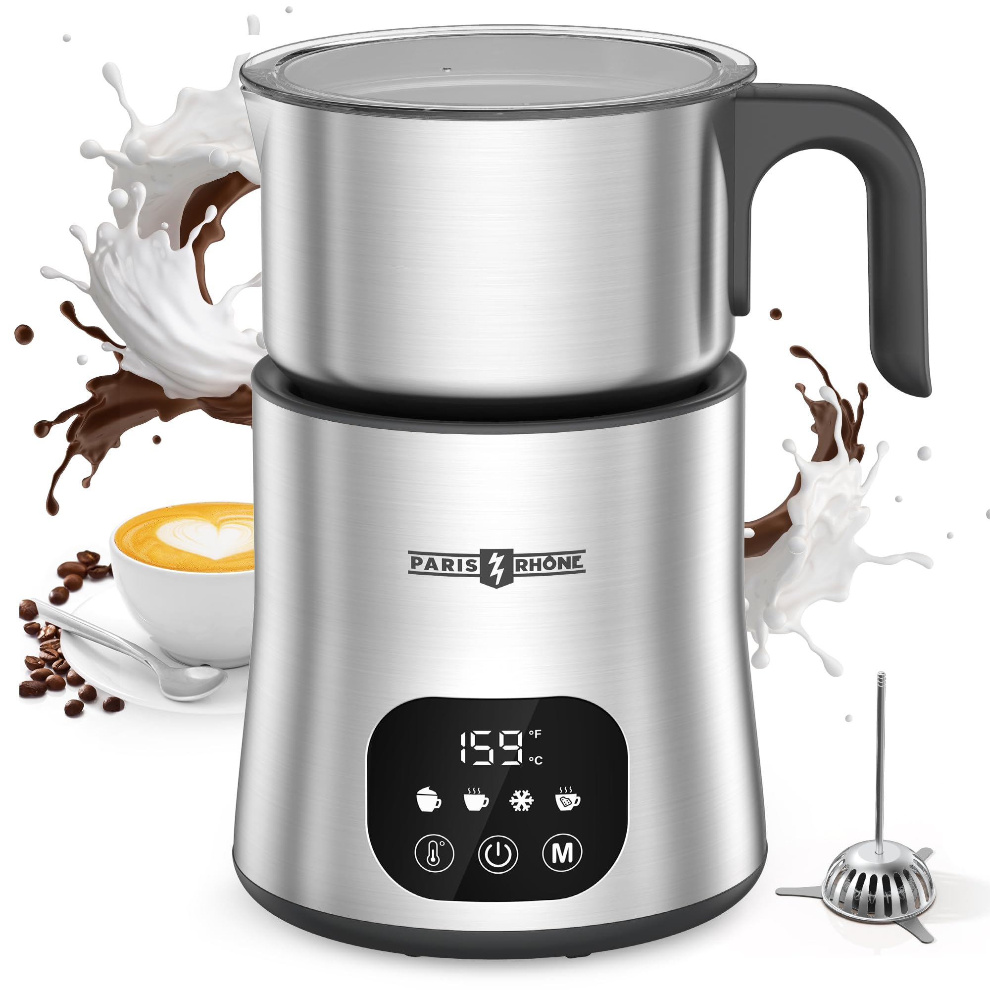 Photo 1 of Milk Frother and Steamer, PARIS RHÔNE 4 in 1 Variable Temp Milk Steamer, 650ml Smart Touch Control Milk Warmer, Dishwasher Safe, Memory Function for Latte & Hot Chocolate