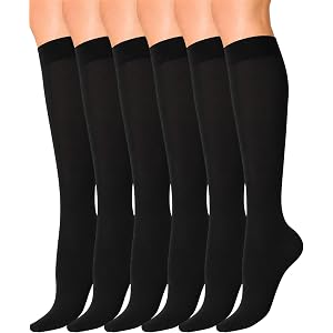 Winterlace Women's Knee High Trouser Socks 6 Pairs Silky Nylon Sheer Opaque Dress Socks Stretchy Lightweight Business Casual