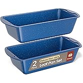 Nonstick Loaf Pan Set Pack of 2, 10.2" & 11" Large Baking Bread Pan, Oven Safe Up to 450°F, PFOA, PFOS, PTFE Free, Space Saving Stackable Design, Stain Resistant, Dishwasher Friendly, Blue Marble