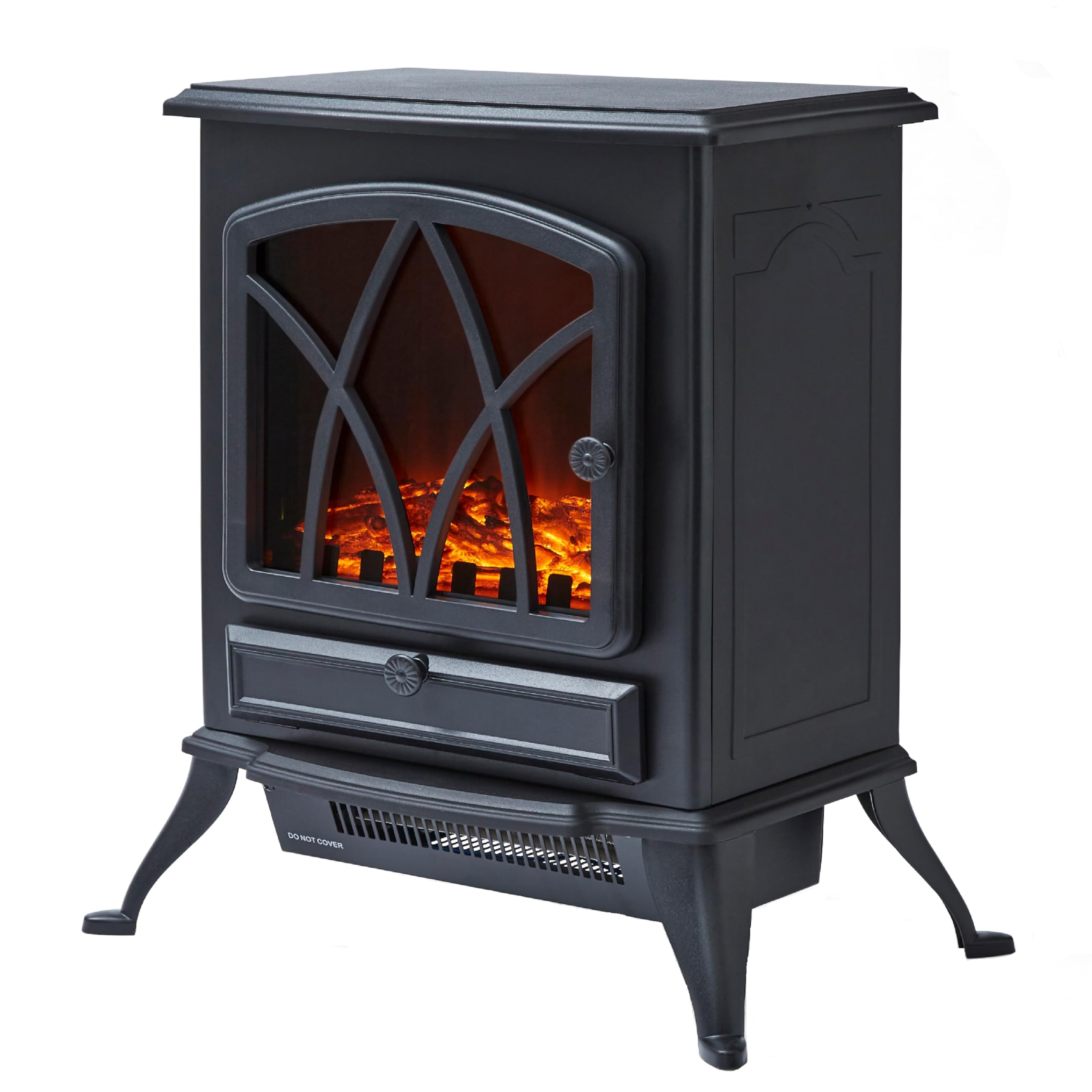 Warmlite Stirling Portable Electric Fire Stove Heater with Realistic LED Flame Effect, Adjustable Thermostat and Overheat Protection, 2000W, Black, WL46018